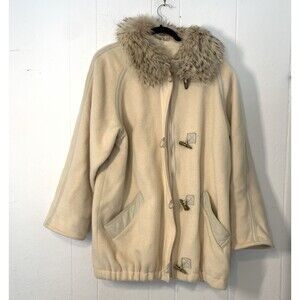 J Percy for Marvin Richards Womens 14 XL Coat Real Fur Cream Toggle Old Money